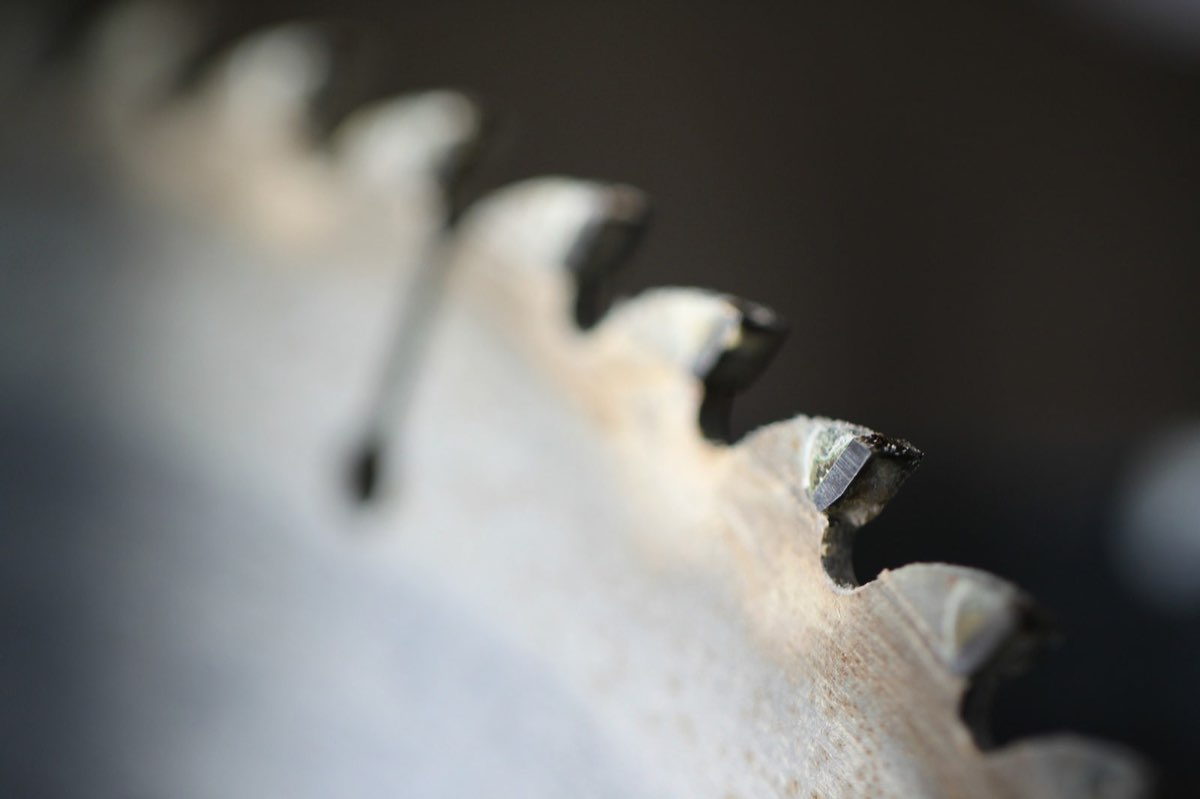 Close-up of circular saw blade teeth
